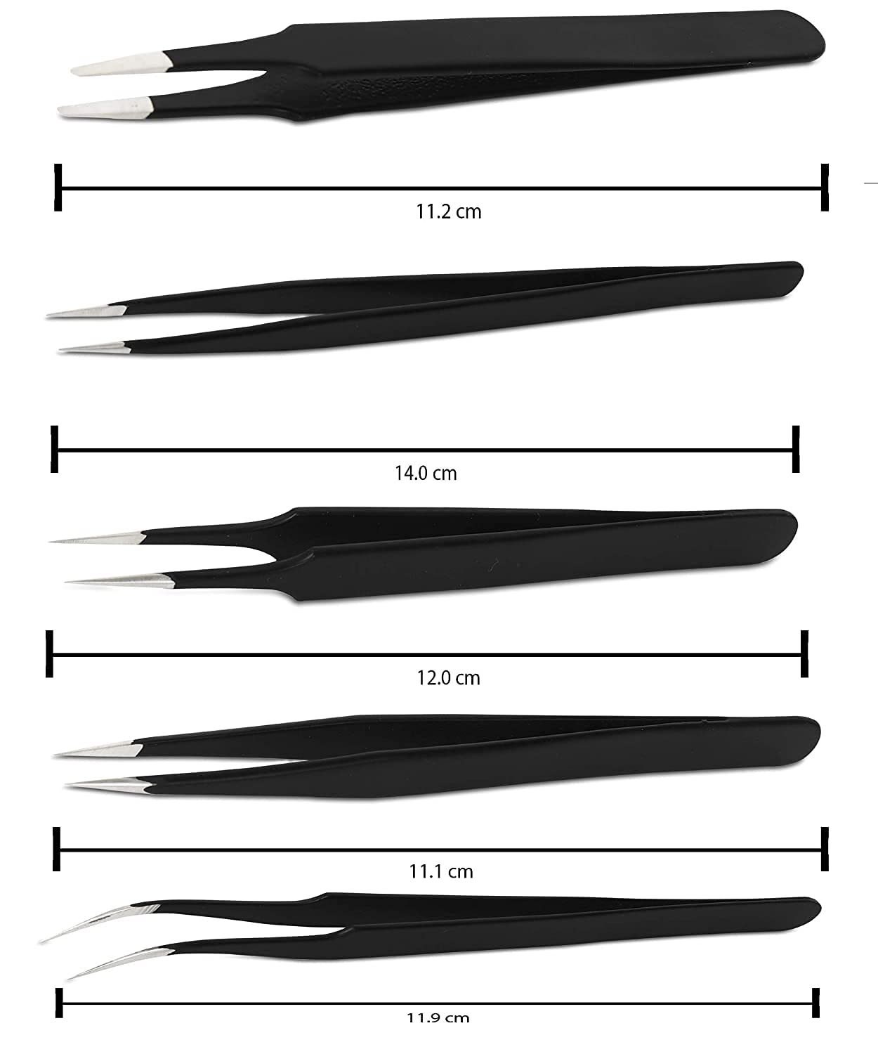Johnson Tools ESD Multifunction Upgraded Anti-Static Professional Tweezers for Eyebrows, Women, Splinter, Ingrown Hair Removal, Electronic Repairing, Soldering, Crafting Tool Kit(Pack of 5 Pieces)
