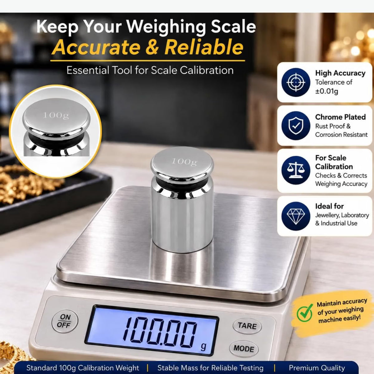 Johnson Tools 100WGT Iron 100gm Mster Calibration Weight Scale with Chrome Finish