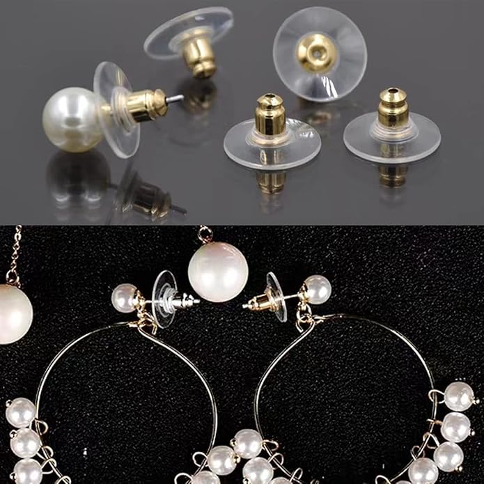 Johnson Tools Golden Bullet Clutch Earring Backs With Silicone Pad Earring Backings Studs/Push Button For Womens - 100 Pcs