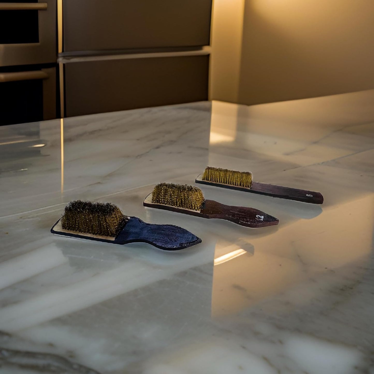 Johnson Tools Hard Wire Brass Brushes with 6 Line, 12Line, 14 Line Bristle for Silver Jewellery Cleaning and Washing (Set of 3 Pieces, Colour - Blue)