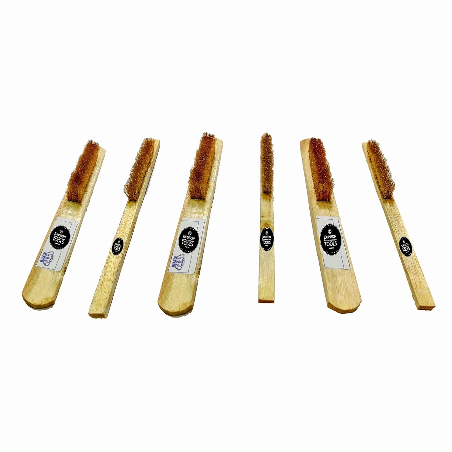 Johnson Tools Soft Brass Brushes with Wooden Handle (Cleaning Brush) for Jewellery Rust, Dust, Removal, Jewellery Polishing (3 pcs of 3 line and 3 pcs of 6 line)