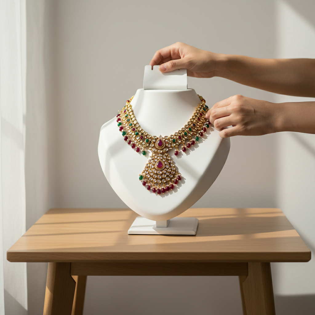 Johnson Tools White Adjustable Fiber Necklace Display Stand (Size 0, 4" width) for Gold, Silver, Diamond & Antique Necklaces Photography and Display Works