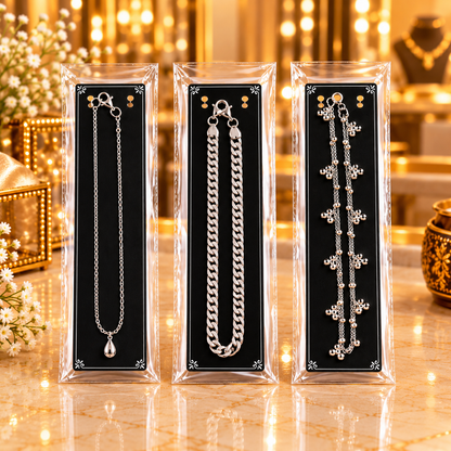 Johnson Tools C1P Series Black PVC Jewelry Display Card With Aluminium Clip And Single Stick Zipper For Payal, Chain, Bracelet