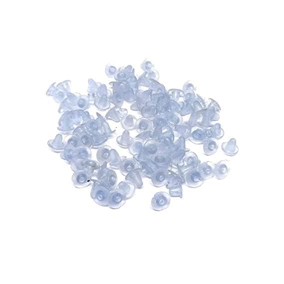 Johnson Tools Small Clear Silicone Back Stoppers/Push Buttons/Findings Stud Earring Plugs for Gold, Silver and Artificial Earrings