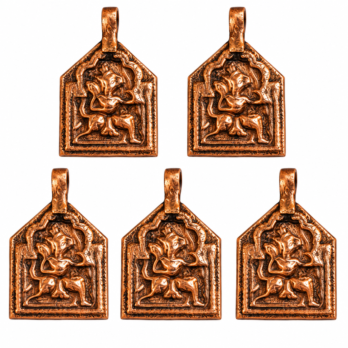 Johnson Tools Hanuman ji Copper Pendant (Ful) in Rajasthani Design For Male and Female (Pack of 5 pcs)