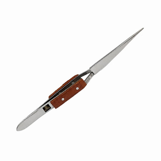 Johnson Tools Self Lock/Close Wooden Handle Grip Soldering Tweezer For Jewellery Works (Color- Clear, Size-6.5")