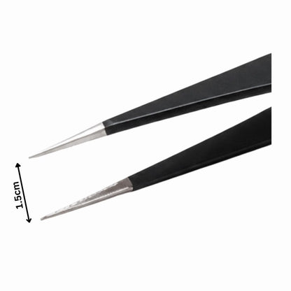 Johnson Tools Straight Tips Stainless Steel Powder Coated Tweezers for Mobile/Gadget/Laptop and Jewelry Repair (Color - black, Set of 10 Pieces)