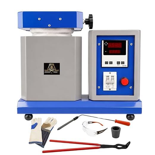 Johnson Tools JTMF-1K Melting Furnace For Gold and Silver -Capacity 1Kg, Volts 230v, Size - 41 x 22 x 36 cm (Color - Blue, Heavy Quality Model)