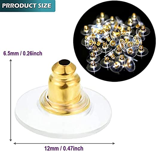 Johnson Tools Golden Bullet Clutch Earring Backs With Silicone Pad Earring Backings Studs/Push Button For Womens - 100 Pcs