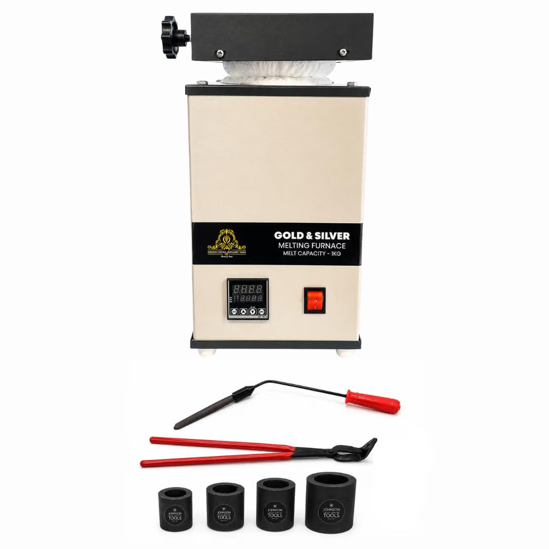 Johnson tools Gold & Silver Melting Furnace Machine for Jewellery (1kg Capacity, 900W, 220V, Fast Heating up to 1200°C, White-Black Color, Digital Temperature Controller)