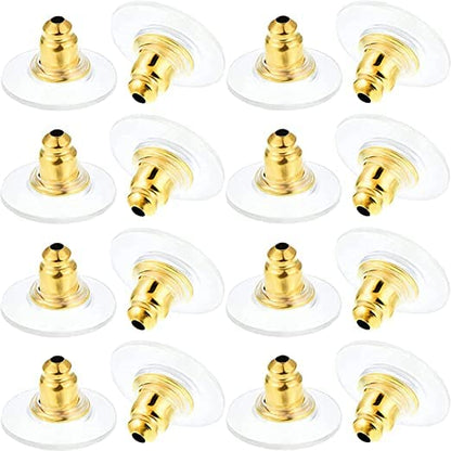 Johnson Tools Golden Bullet Clutch Earring Backs With Silicone Pad Earring Backings Studs/Push Button For Womens - 100 Pcs