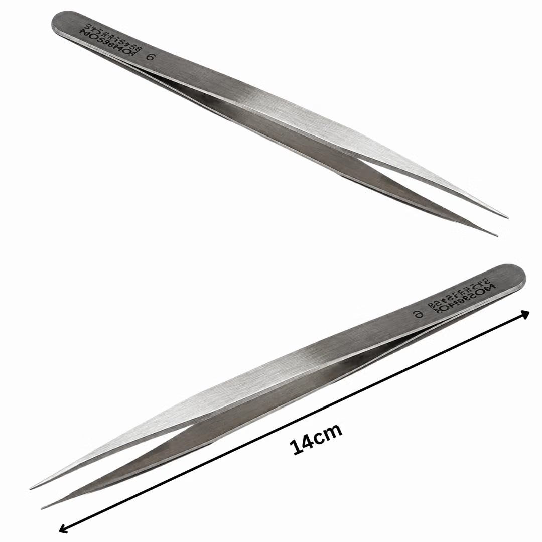 Johnson Tools Set of Straight Tip Stainless Steel Tweezers for Mobile/Gadget/Laptop and Jewelry Repair (Color - Chrome, Set of 10 Pieces)