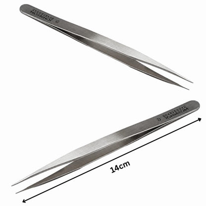 Johnson Tools Set of Straight Tip Stainless Steel Tweezers for Mobile/Gadget/Laptop and Jewelry Repair (Color - Chrome, Set of 10 Pieces)