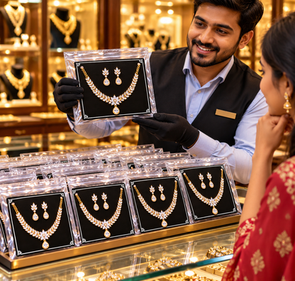 Johnson Tools F1P Series Black PVC Jewellery Display Card For Necklace Sets, Kada Payal, Gents Hand Kada (5.25x7")