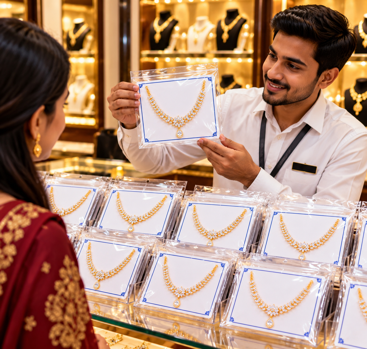 Johnson Tools F1P Series White PVC Jewellery Display Card For Necklace Sets, Kada Payal, Gents Hand Kada (5.25x7")