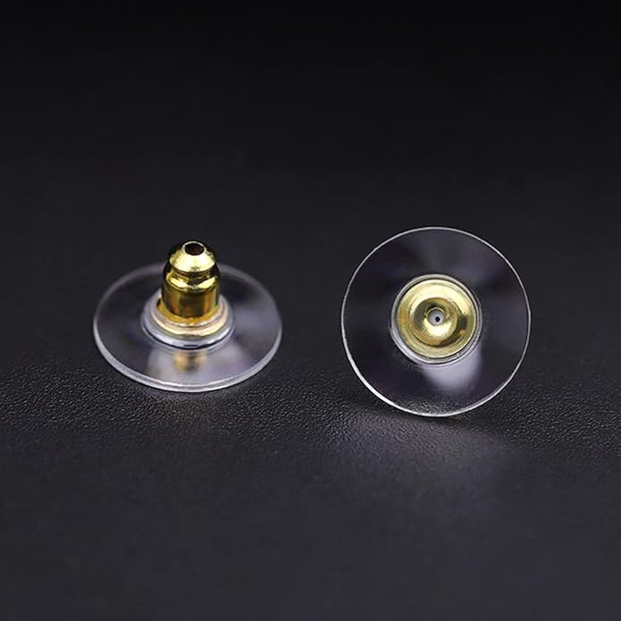 Johnson Tools Golden Bullet Clutch Earring Backs With Silicone Pad Earring Backings Studs/Push Button For Womens - 100 Pcs