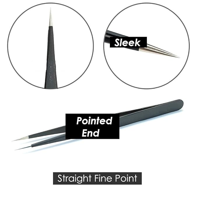 Johnson Tools Stainless Steel Straight Tweezers Non-Magnetic for Mobile, Electronic Gadget, Laptop and Jewelry Repair (Black) - Set of 6 Pieces BY Gulab's Tools