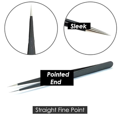 Johnson Tools Stainless Steel Straight Tweezers Non-Magnetic for Mobile, Electronic Gadget, Laptop and Jewelry Repair (Black) - Set of 6 Pieces BY Gulab's Tools