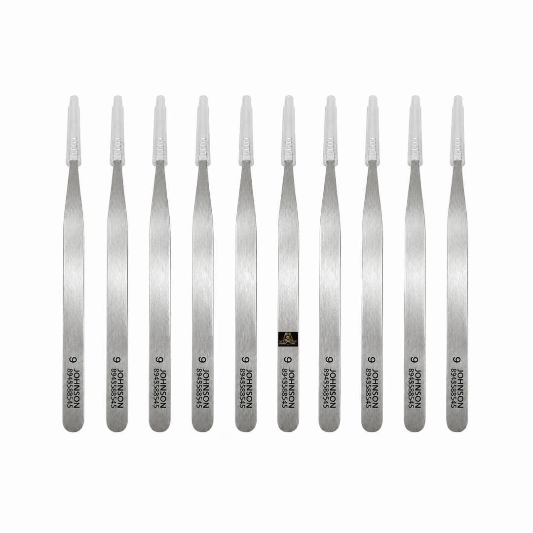 Johnson Tools Set of Straight Tip Stainless Steel Tweezers for Mobile/Gadget/Laptop and Jewelry Repair (Color - Chrome, Set of 10 Pieces)