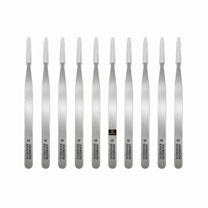 Johnson Tools Set of Straight Tip Stainless Steel Tweezers for Mobile/Gadget/Laptop and Jewelry Repair (Color - Chrome, Set of 10 Pieces)
