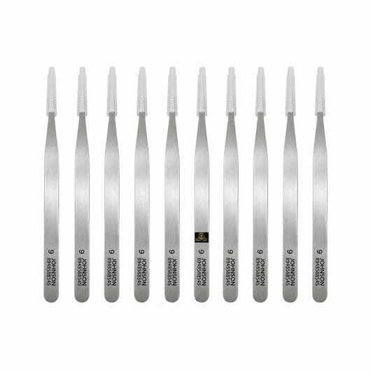 Johnson Tools Set of Straight Tip Stainless Steel Tweezers for Mobile/Gadget/Laptop and Jewelry Repair (Color - Chrome, Set of 10 Pieces)