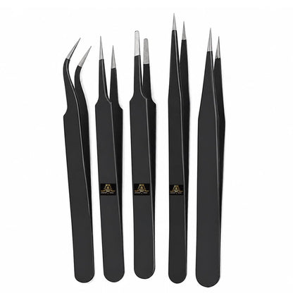 Johnson Tools ESD Multifunction Upgraded Anti-Static Professional Tweezers for Eyebrows, Women, Splinter, Ingrown Hair Removal, Electronic Repairing, Soldering, Crafting Tool Kit(Pack of 5 Pieces)