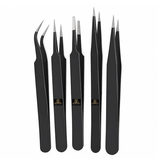Johnson Tools ESD Multifunction Upgraded Anti-Static Professional Tweezers for Eyebrows, Women, Splinter, Ingrown Hair Removal, Electronic Repairing, Soldering, Crafting Tool Kit(Pack of 5 Pieces)