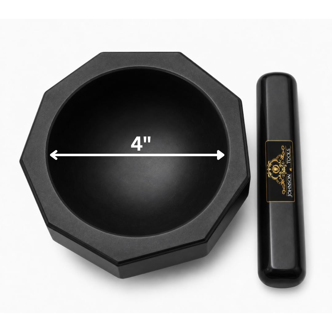 Johnson Tools Natural Black Agate Mortar and Pestle (4 Inch) – Kala Hakeek Meena Kharal for Jewellery Enamel, Ayurvedic, herbs or Lab Grinding