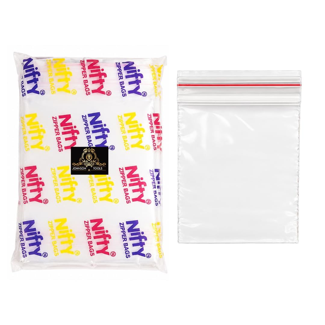 Johnson Tools Nifty 51+ Micron Transparent Zip Lock Bags 3x4 Inch Pack of 300 Reusable Plastic Storage Pouches for Beads Jewellery Parts and Small Items