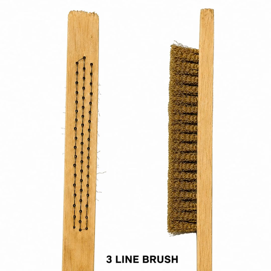 Johnson Tools 3 Line Brass Wire Brush With Wooden Handle Scratch Brush Professional Approx 10" 6 Pcs Set (Brushing Size Approx 3.8'') Multipurpose for Cleaning, Polishing, Jewellery Cleaning, Rust Removal, Etc