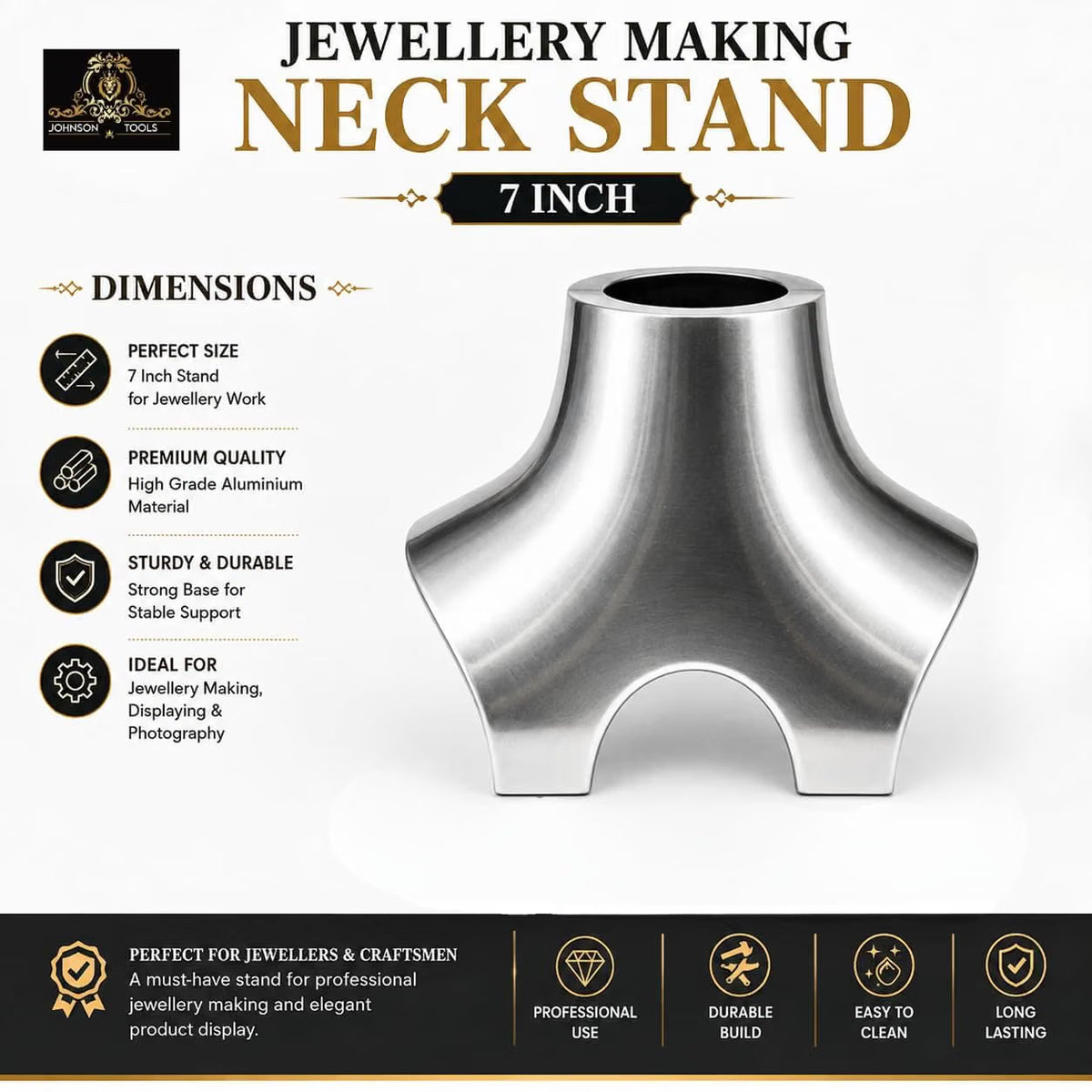 Johnson Tools Aluminium Neck Frame or Neck Stand (7 inch) Tool for Gold and Silver Necklace and Jodha Har Making or Repairing Works (Manual)