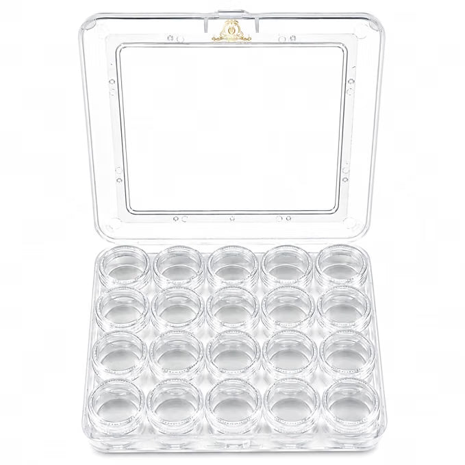 Johnson Tools Transparent Plastic Box for Storing Stones, Gems, Clips, Small Jewelry pieces and Multipurpose uses (20 pc Set Box) Round
