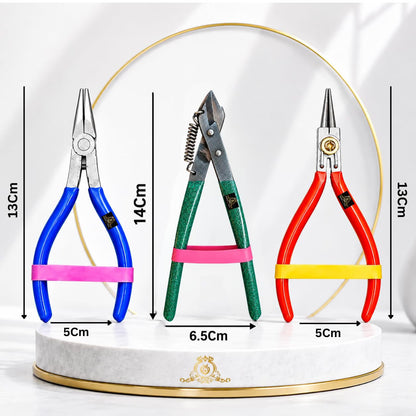 JOHNSON TOOLS Silk Thread Jewellery Making Pliers Combo Flat, Round and Side Cutter Nose Plier (Pack of 3 Pieces)