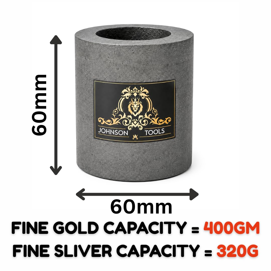 Johnson Tools 60x60mm Carbon Crucible for Casting, Melting, Refining Gold, Silver, Copper, Aluminium, Brass