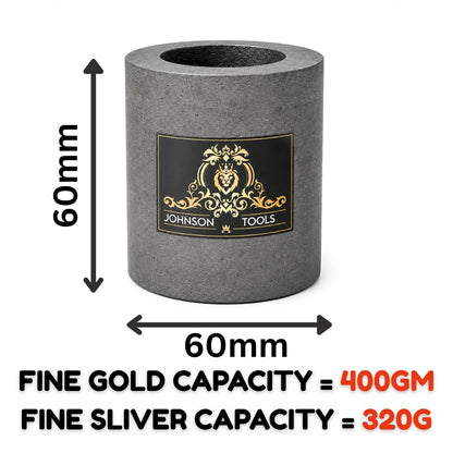Johnson Tools 60x60mm Carbon Crucible for Casting, Melting, Refining Gold, Silver, Copper, Aluminium, Brass