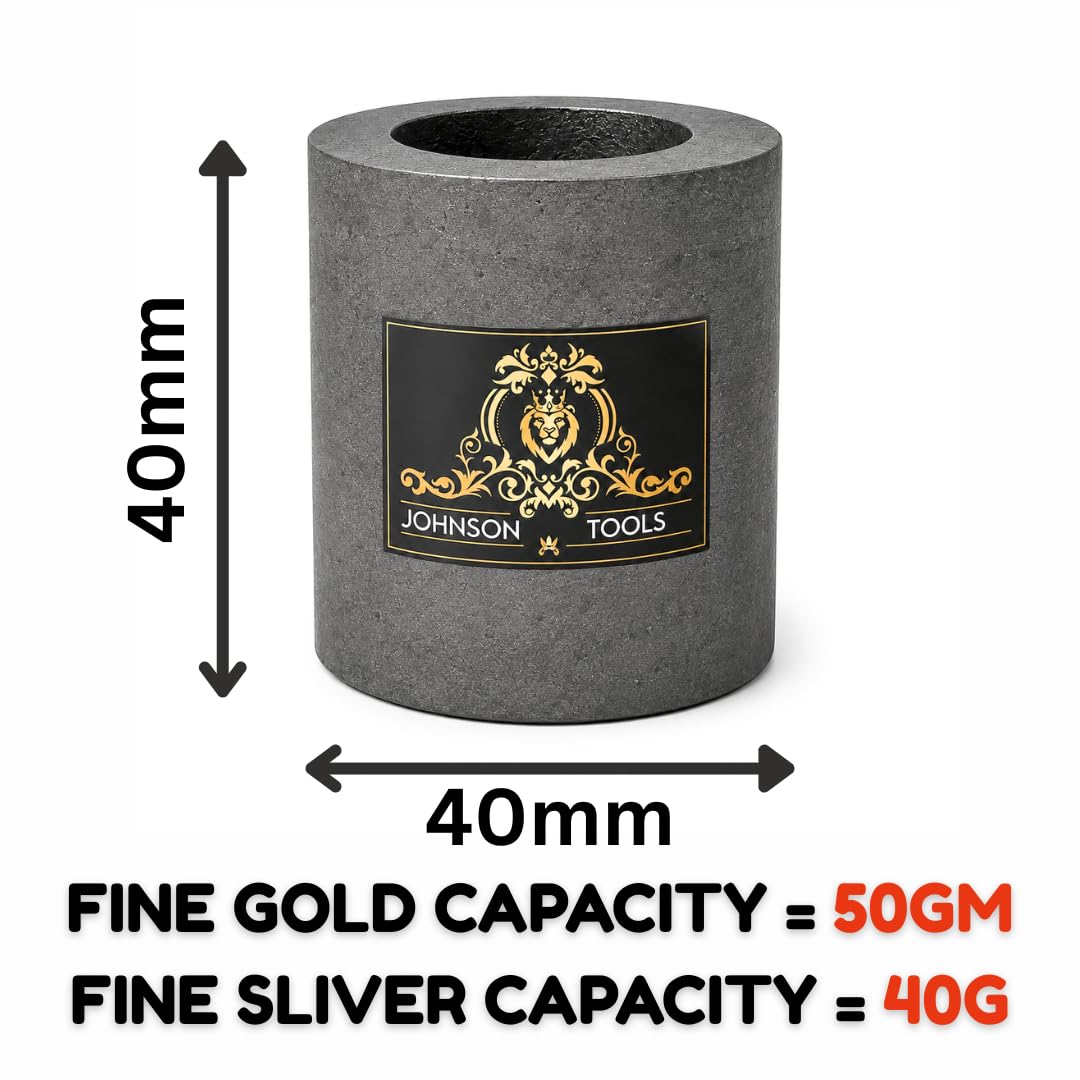 Johnson Tools 40x40mm Carbon Crucible for Casting, Melting, Refining Gold, Silver, Copper, Aluminium, Brass