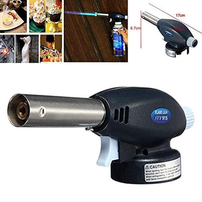 Johnson Tools Flamethrower Butane Burner Auto Ignition Camping Weldin Blow Torch for Creme Brulee, Kitchen, Cooking, BBQ