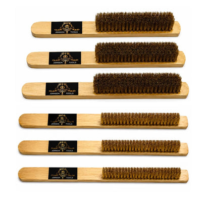 Johnson Tools Soft Brass Brushes with Wooden Handle (Cleaning Brush) for Jewellery Rust, Dust, Removal, Jewellery Polishing (3 pcs of 3 line and 3 pcs of 6 line)