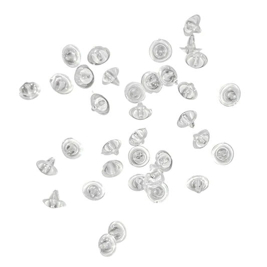 Johnson Tools 200 Pieces of Clear Small Silicone Bullet Back Stoppers/Push Buttons/Findings Stud Earring Plugs for Gold, Silver and Artificial Earrings