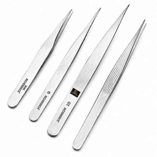 Johnson Tools Set of Straight Tip Stainless Steel Tweezers for Mobile/Gadget/Laptop and Jewelry Repair (Color - Chrome, Set of 4 Pieces)