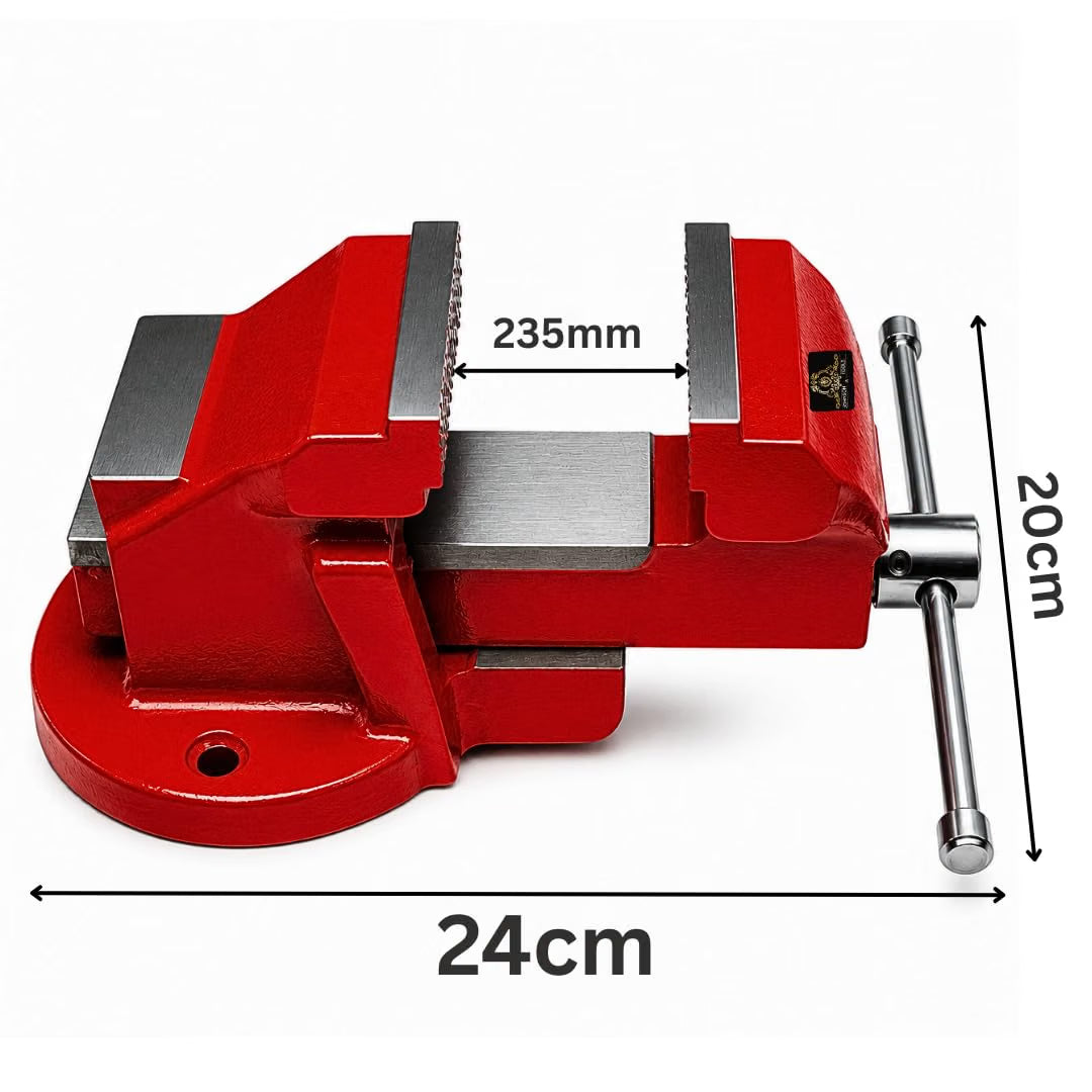 Johnson Tools Bench Vise or Drill Vise of Heavy Structure Cast Iron Fixed Base (Size - 235mm, Color - Red)