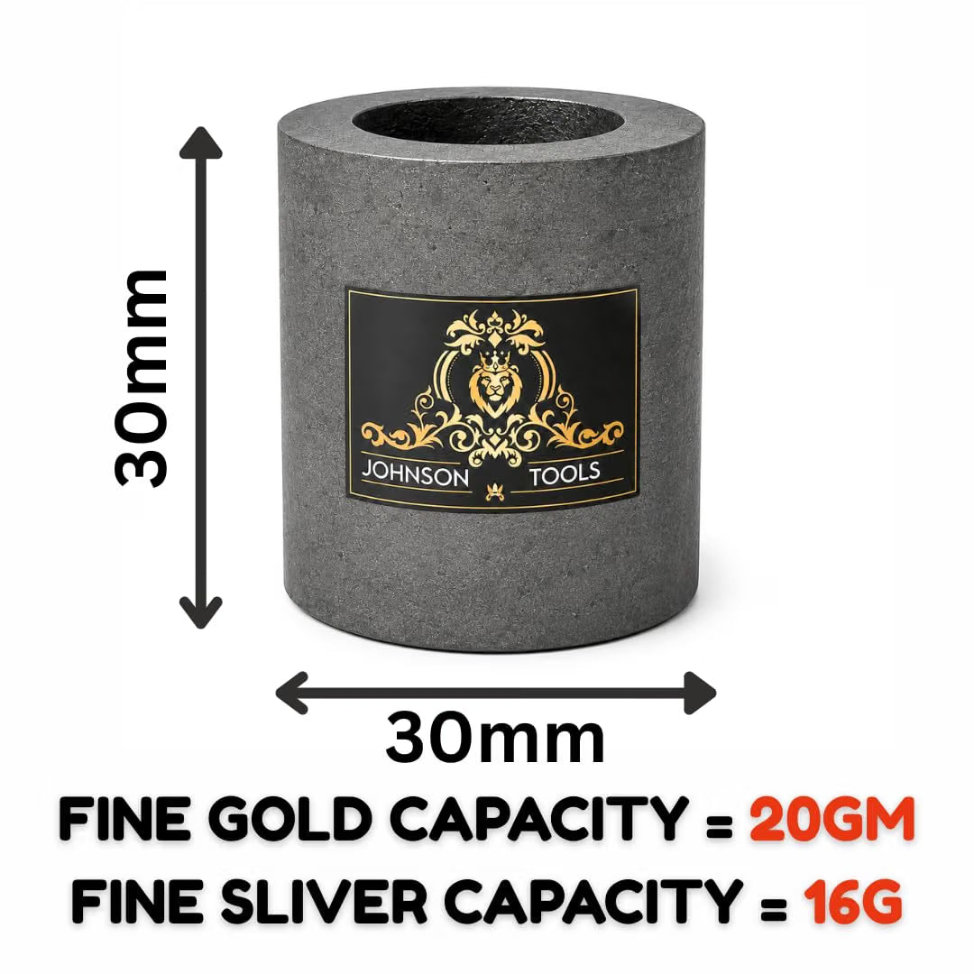 Johnson Tools 30x30mm Carbon Crucible for Casting, Melting, Refining Gold, Silver, Copper, Aluminium, Brass