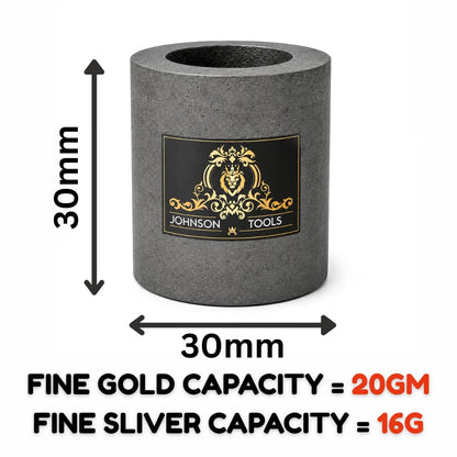 Johnson Tools 30x30mm Carbon Crucible for Casting, Melting, Refining Gold, Silver, Copper, Aluminium, Brass