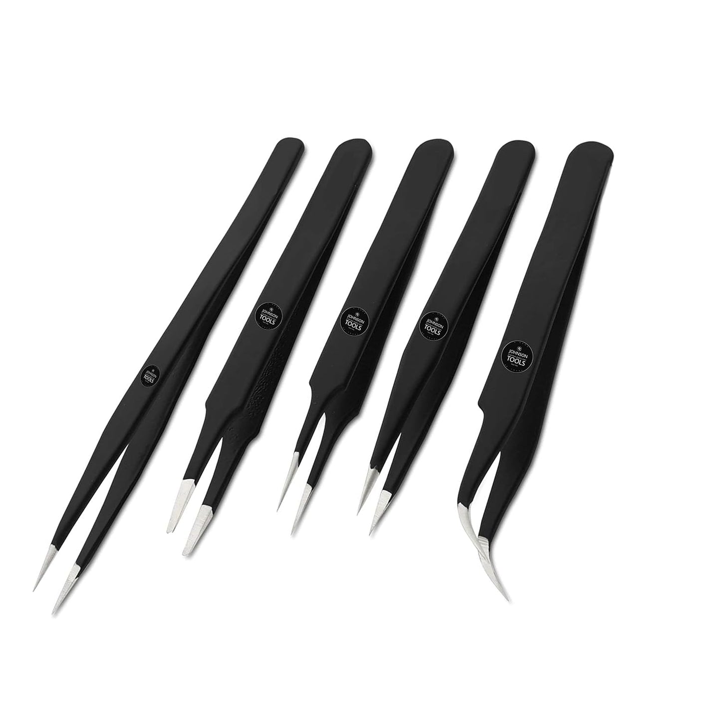 Johnson Tools ESD Multifunction Upgraded Anti-Static Professional Tweezers for Eyebrows, Women, Splinter, Ingrown Hair Removal, Electronic Repairing, Soldering, Crafting Tool Kit(Pack of 5 Pieces)