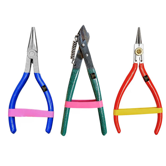 JOHNSON TOOLS Silk Thread Jewellery Making Pliers Combo Flat, Round and Side Cutter Nose Plier (Pack of 3 Pieces)