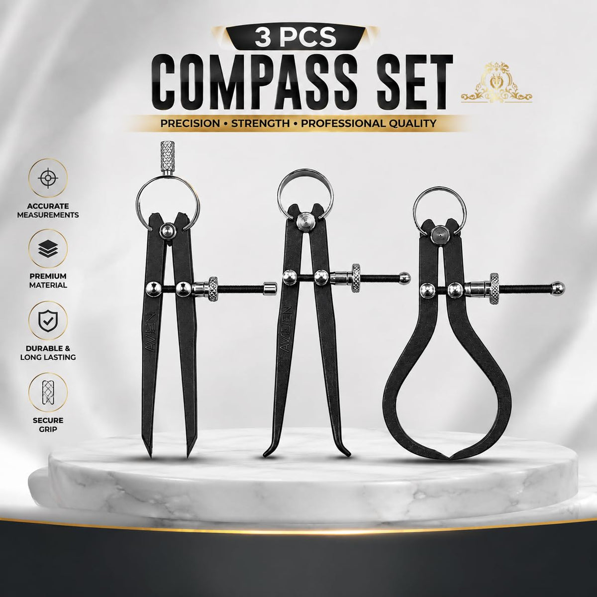 Johnson Tools Set of 3 Spring Adjustable Compass Divider 4" Fine Point Black Powder Coated Precision Measuring for Jewellery Marking, Scribing, Craftsman, Architect, Artist, Carpenter, Model Making