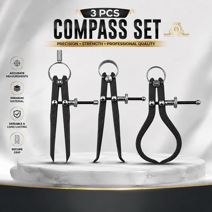 Johnson Tools Set of 3 Spring Adjustable Compass Divider 4" Fine Point Black Powder Coated Precision Measuring for Jewellery Marking, Scribing, Craftsman, Architect, Artist, Carpenter, Model Making