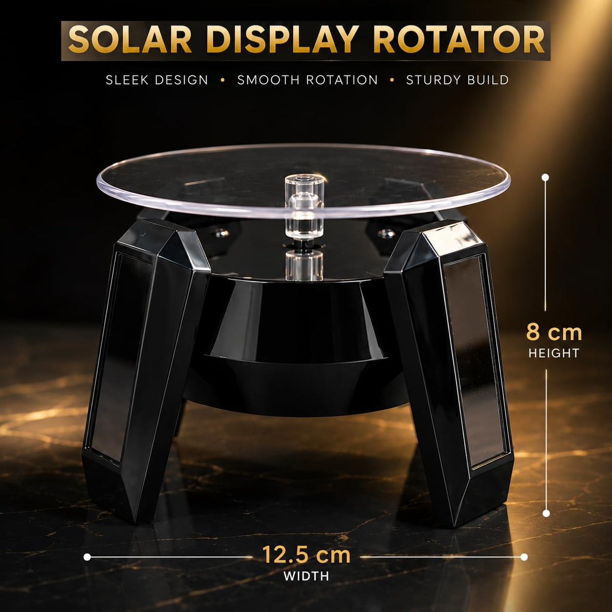 Johnson Tools Solar Powered Rotating Jewellery Ring Bracelet Mobile Phone Watch Display Stand Long Leg Model with LED lights Rotetor (Also Work with Battery)