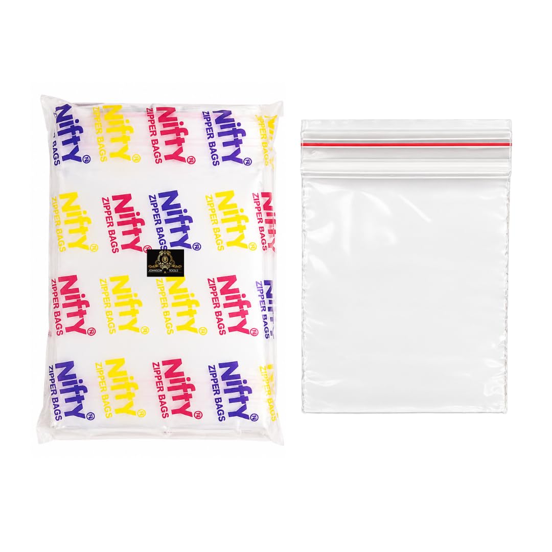 Johnson Tools Nifty 51+ Micron Transparent Zip Lock Bags 4x5 Inch Pack of 300 Reusable Plastic Storage Pouches for Beads Jewellery Parts and Small Items