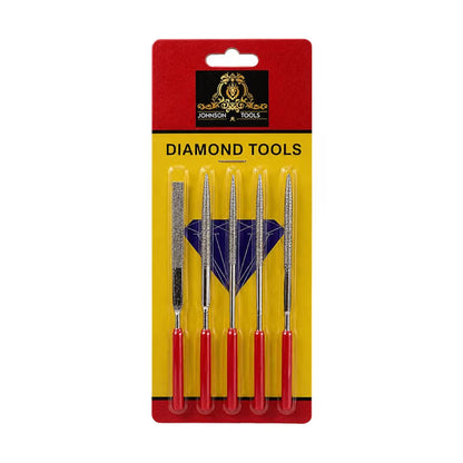Johnson Tools Needle Mini Diamond File Set for Metal, Glass, Stone, Jewelry, Art and Craft Works (140mm, 5 Pieces)